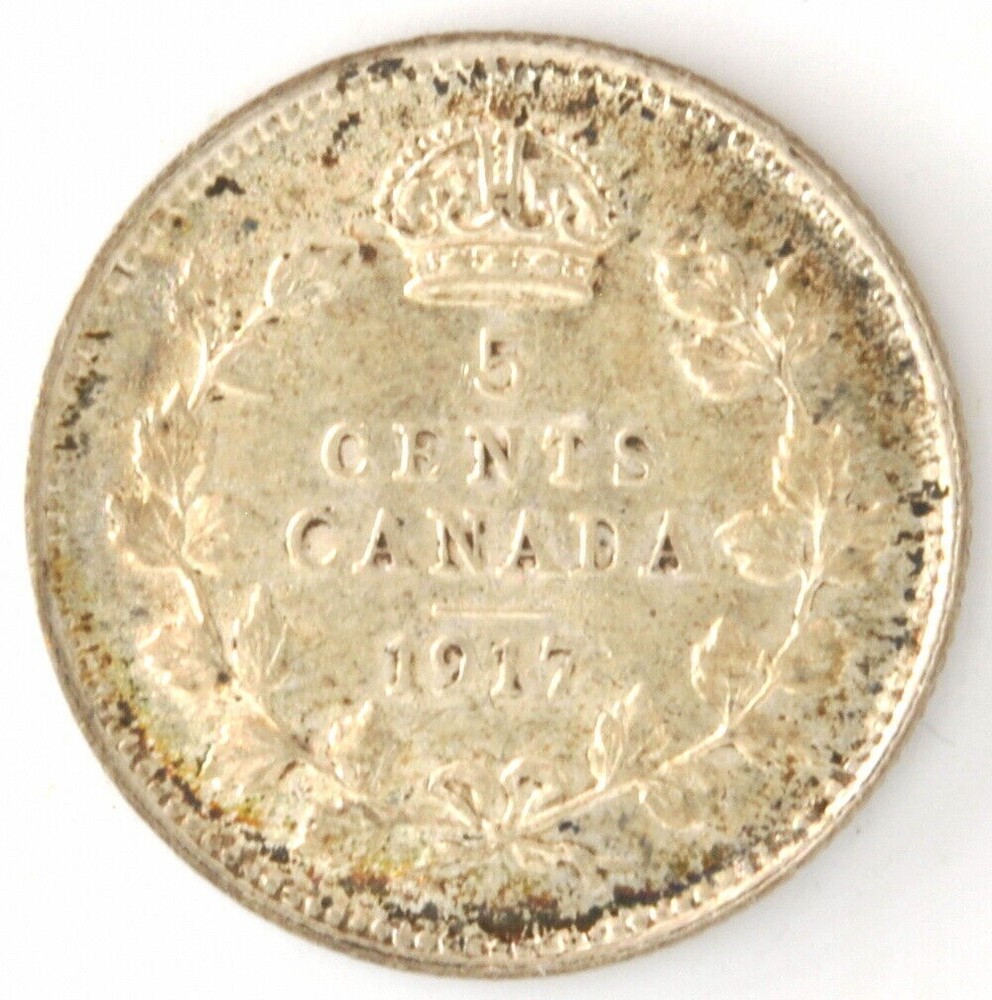 1917 Canada 5 Cent .925 Silver Coin KM# 22 King George V