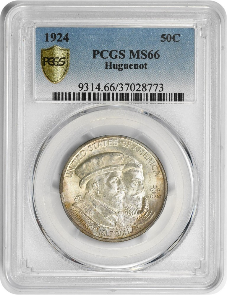 Huguenot Commemorative Silver Half Dollar 1924 MS66 PCGS