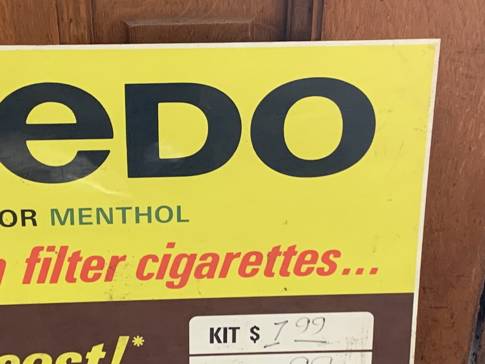 VINTAGE LAREDO MAKE YOUR OWN CIGARETTE MACHINE DOUBLE SIDED AD SIGN (13B)