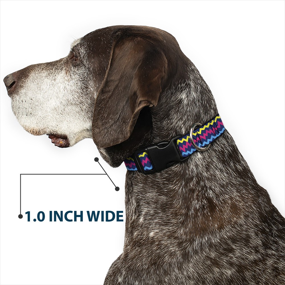 Plastic Clip Collar Scribble Zig Zag Stripe Navy/Multi Color Large 15-24"