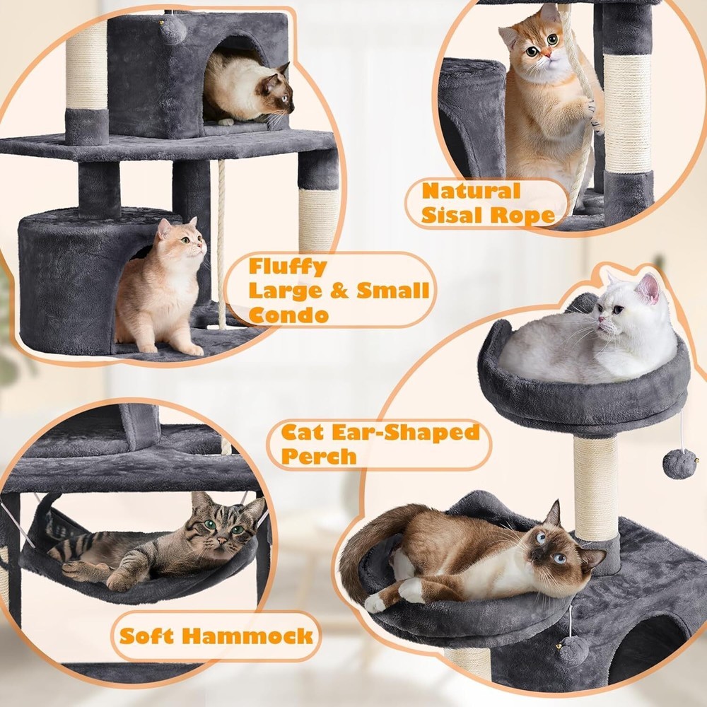 62.2" Cat Tree Tower Activity Condo with Platform & Hammock Scratching Posts US
