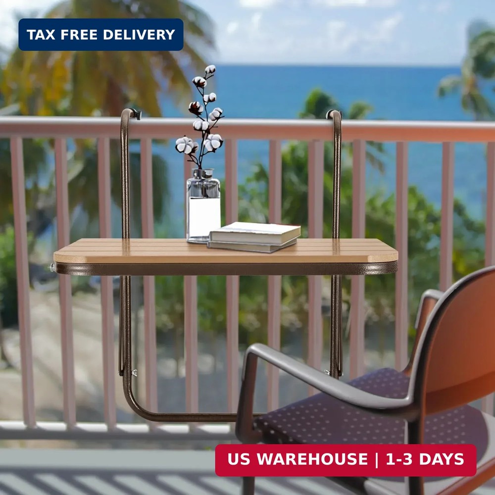 Balcony Railing Table Hanging Folding Balcony Bar Table for Deck Railings Outdoo