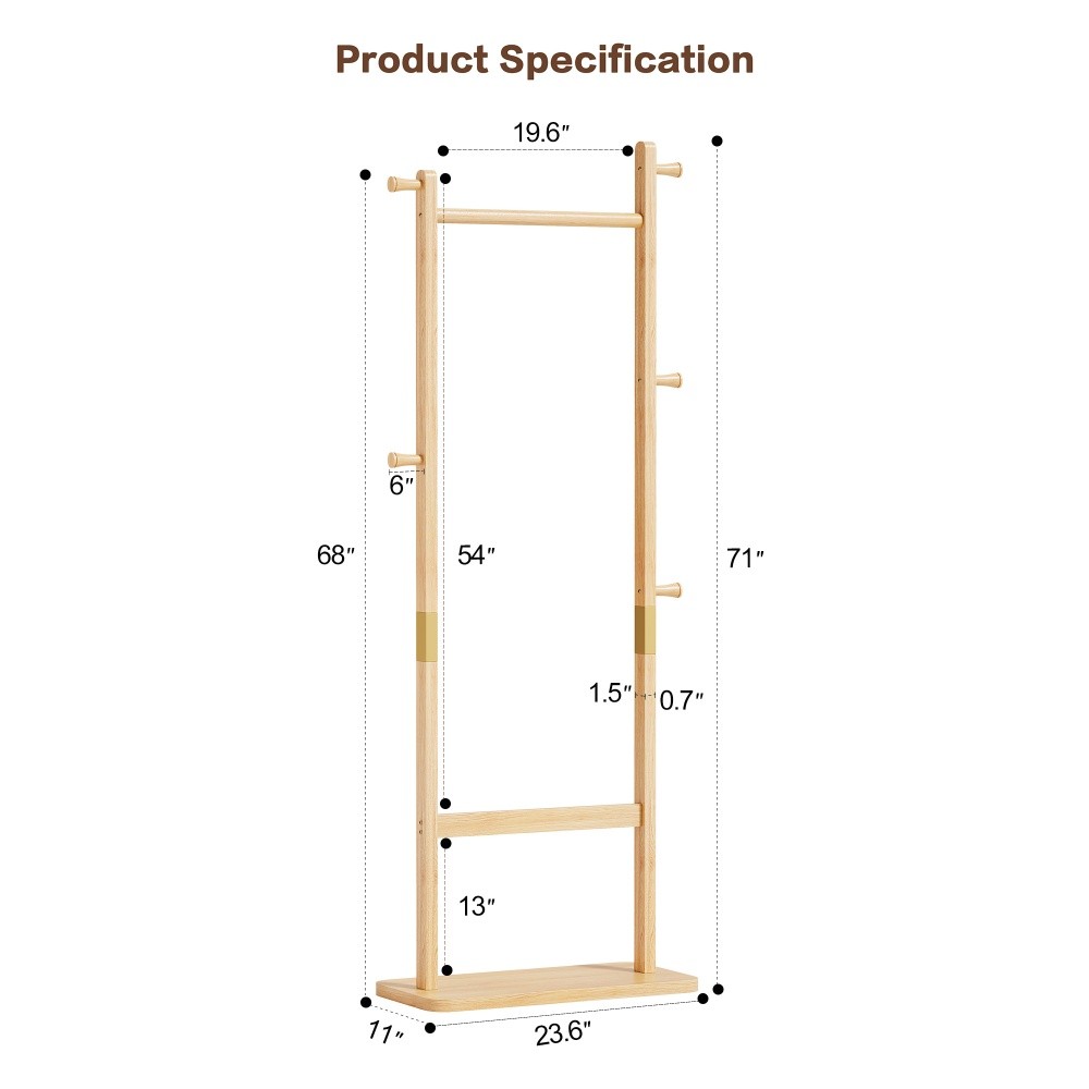 71" Coat Racks solid wood hanger Solid environmental protection easy to assemble