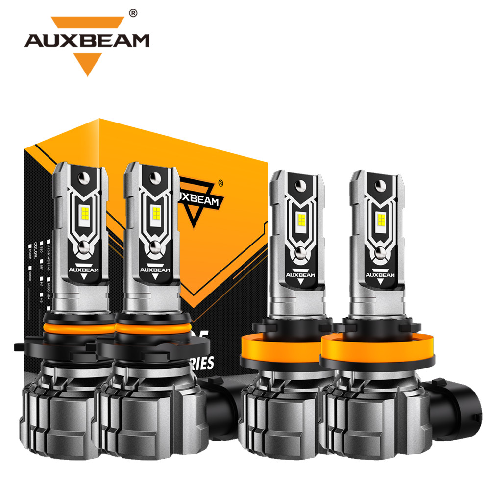AUXBEAM 9005 H11 LED Headlight High Low Beam Bulbs Kit Super White Bright CANBUS