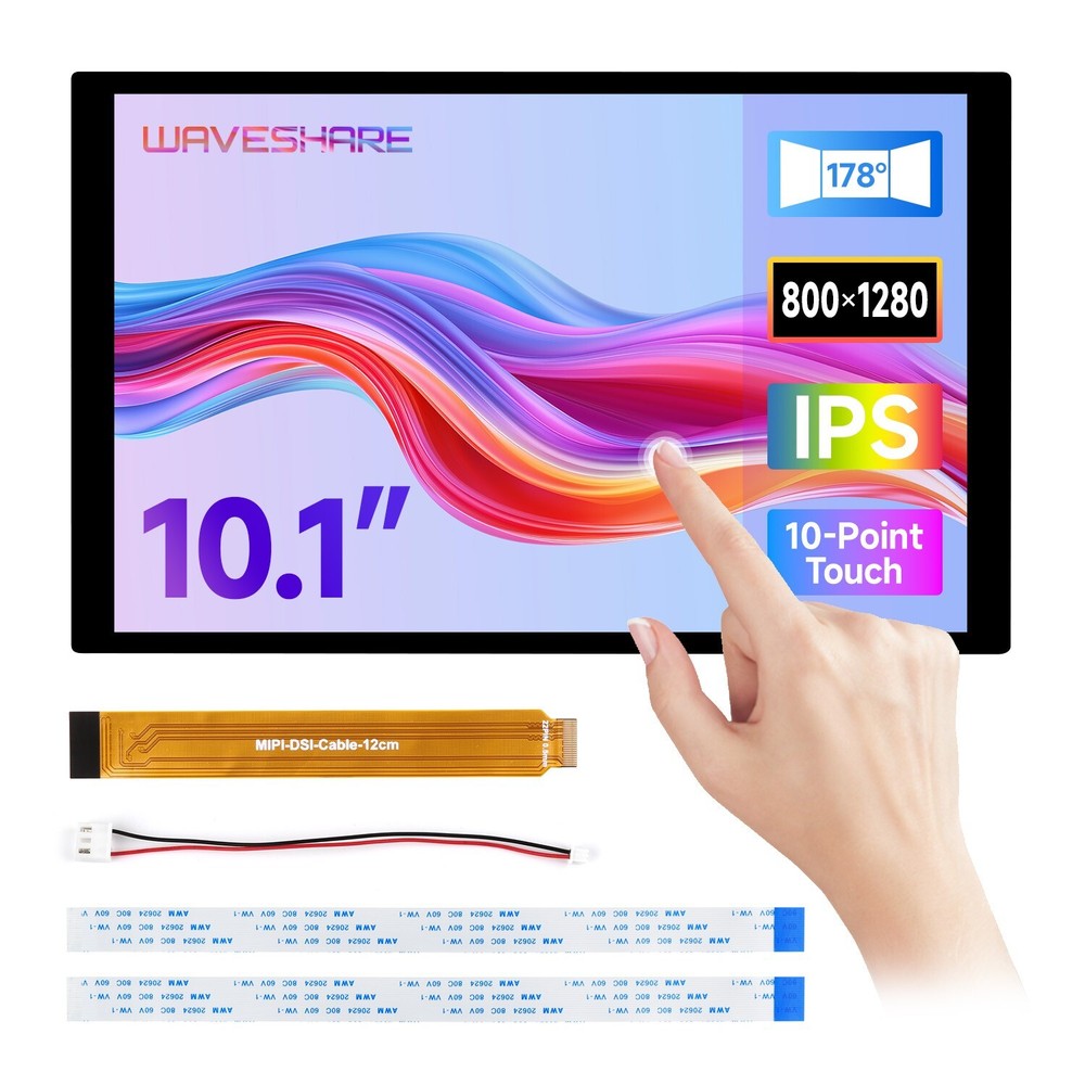 Waveshare 10.1inch DSI Capacitive Touch Display, 800×1280 IPS Panel 10-Point