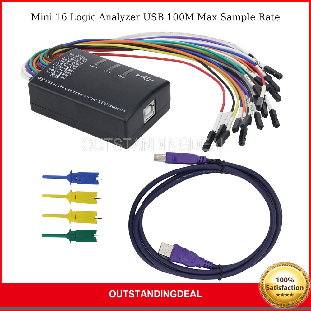 Mini 16 Logic Analyzer USB 100M Max Sample Rate 16CH Support 1.2.10 Software SZ