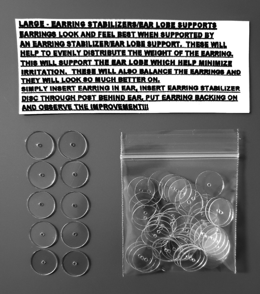 RARE LARGE - 12MM -EARRING STABILIZERS ROUND PLASTIC DISCS SUPPORT BACKS- 20 PCS