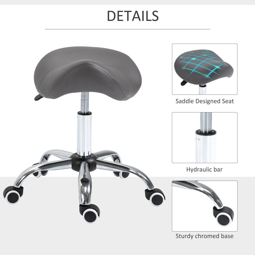 Ergonomic Rolling Saddle Stool PU Leather Hydraulic Adjustable Swivel Chair