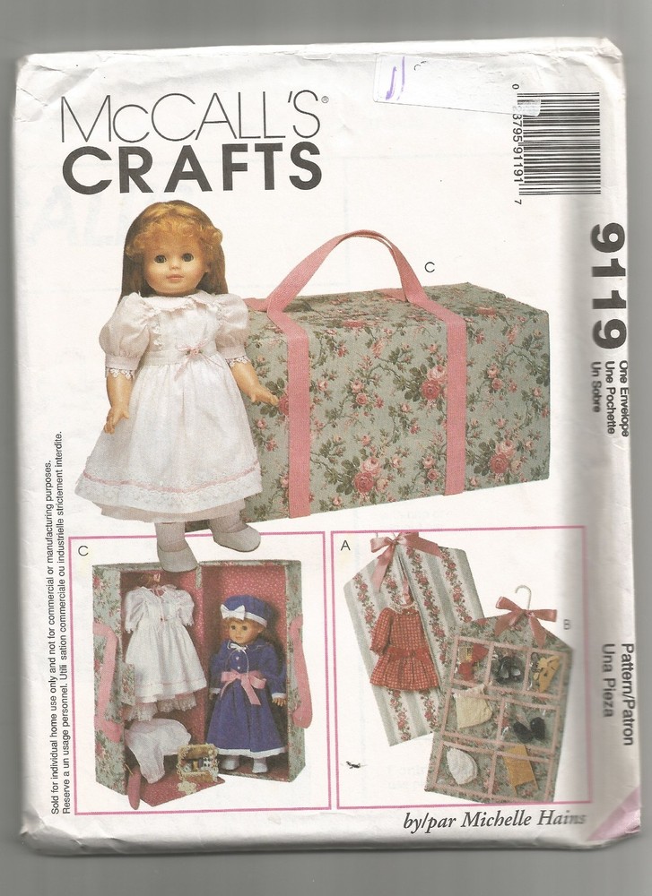 9119 McCalls Sewing Pattern 18" Doll Carry Case Garment & Accessory Bag