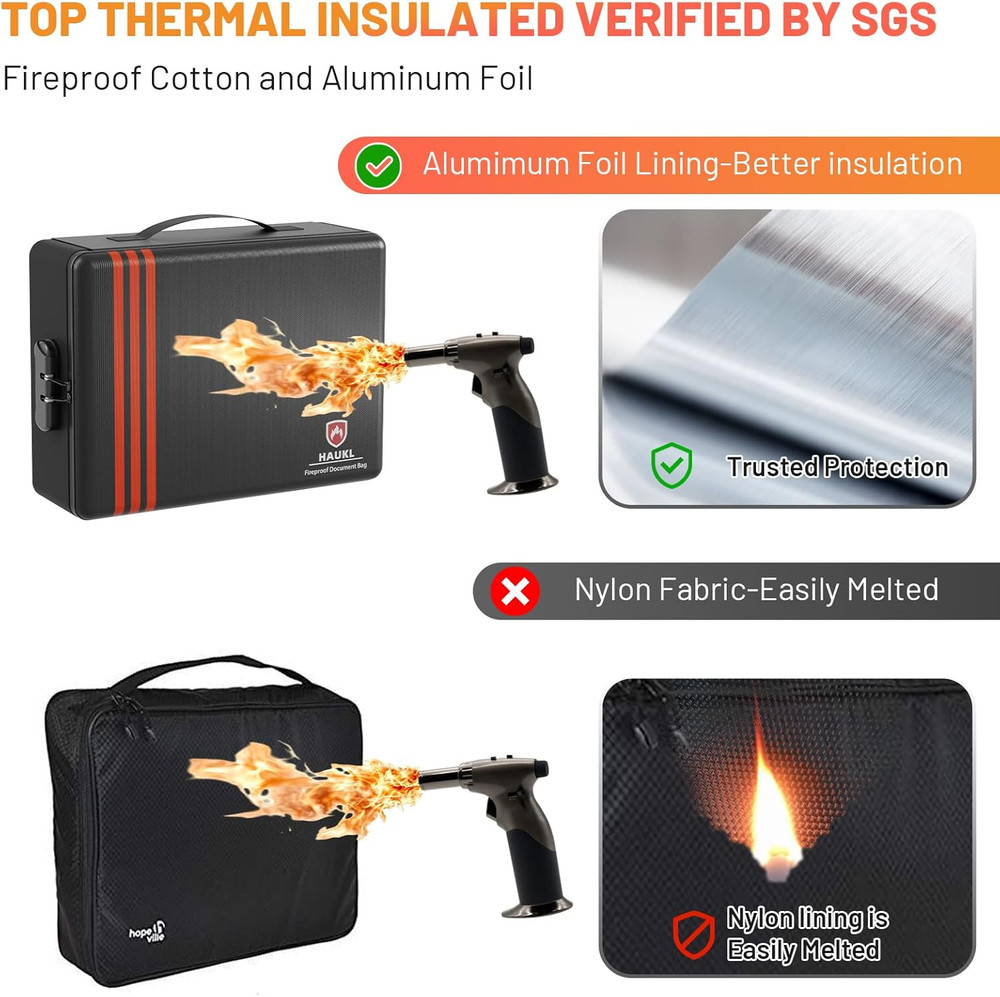 Fireproof Document Box with Lock, Hard Case Files Safe Organizer, 8-Layer Firepr