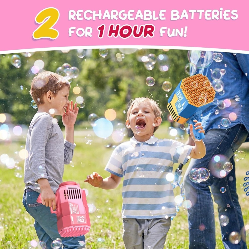 Bubble Machine Gun, with 【2 Batteries & ≈22 Bottles Solution】- B26
