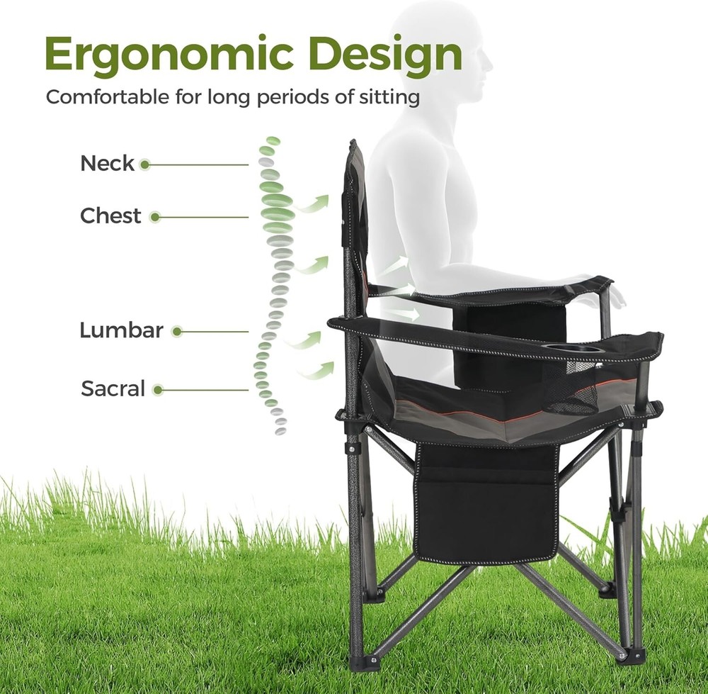 Oversized Camping Folding Chair, Heavy Duty Support 450 LBS Steel Frame ...