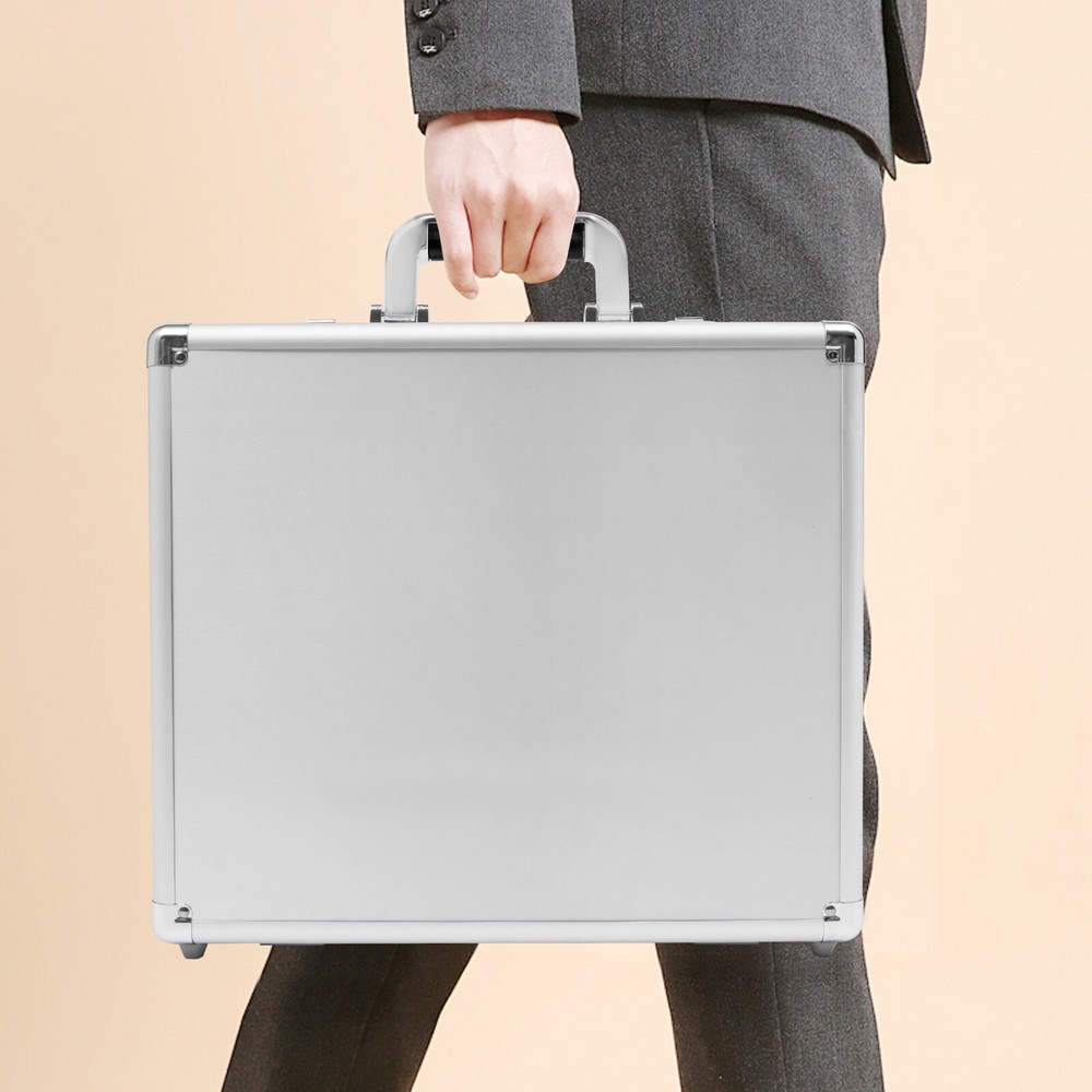 Silver Aluminum Flight Case Hard Men Locking Briefcase Safety Toolbox Office
