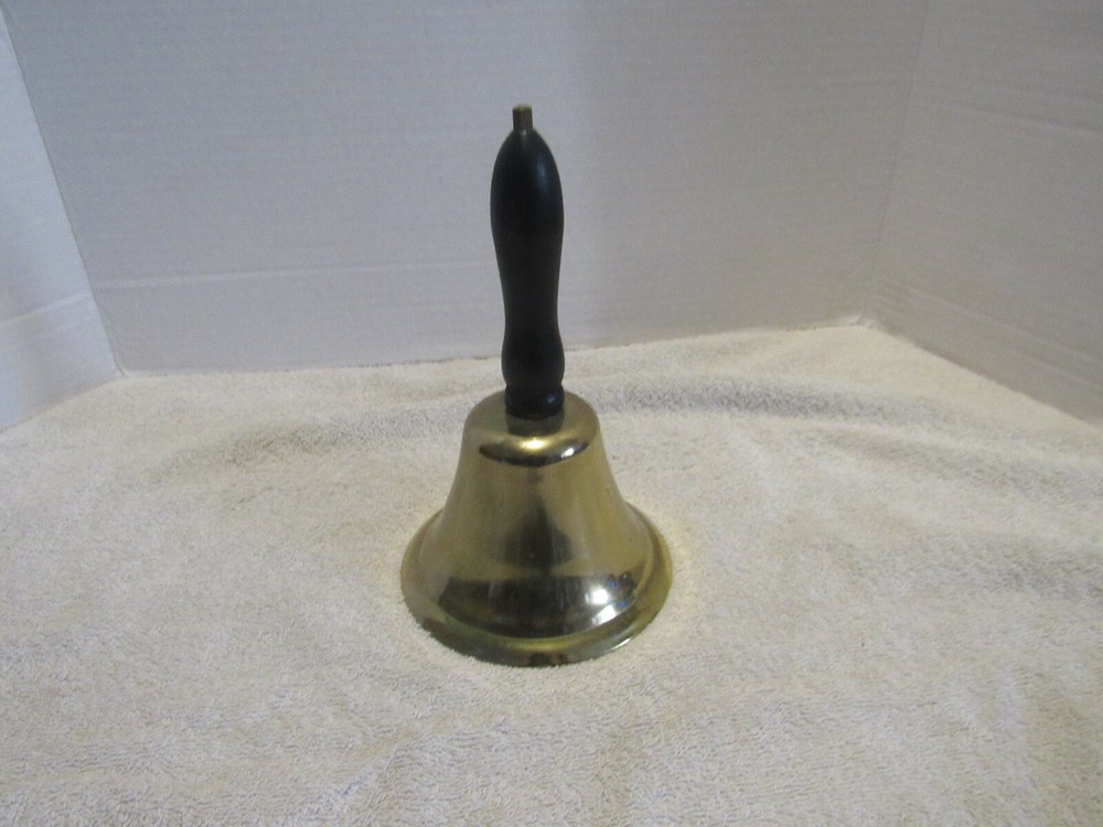Vintage Brass School Bell With Wooden Handle