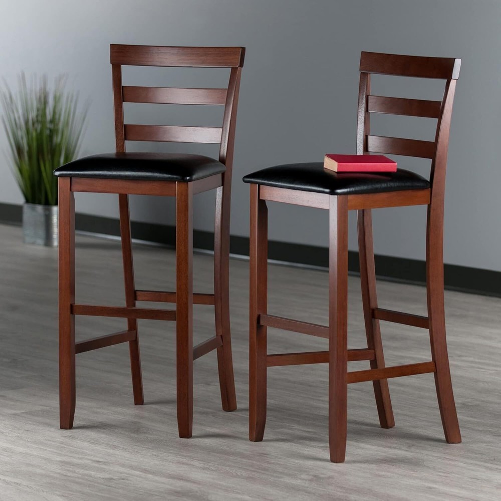 Winsome Simone 2-Pc Cushion Ladder-back Bar Stool Set, Black and Walnut