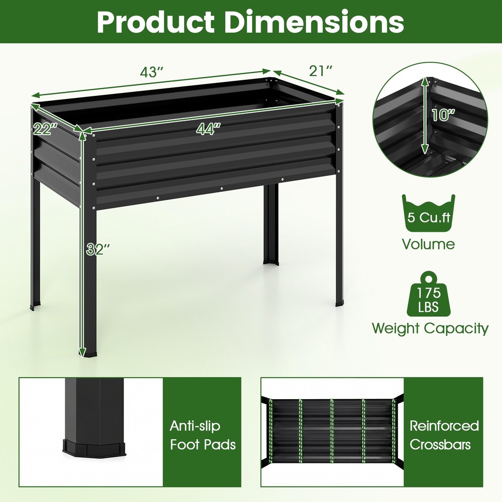 Raised Garden Bed with Legs, Electro-Coating Metal Large Elevated Planter Box