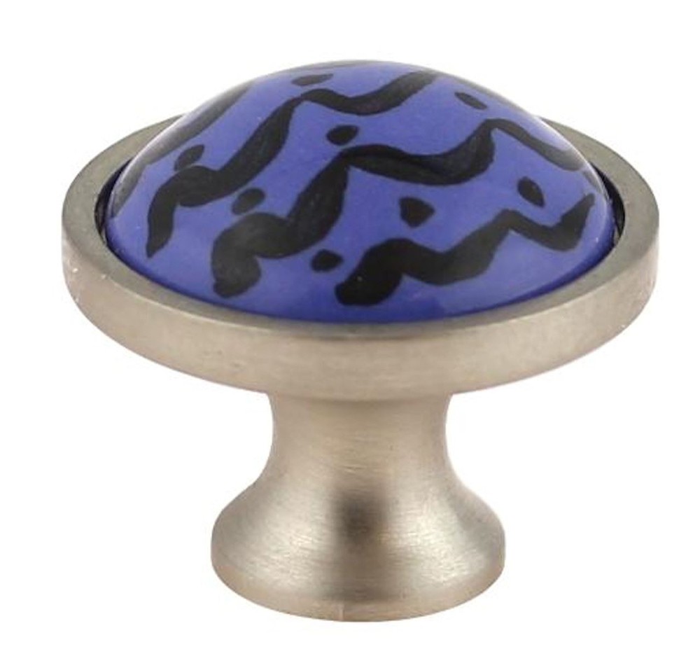 1-1/4" Wave Knob Blue with Satin Nickel