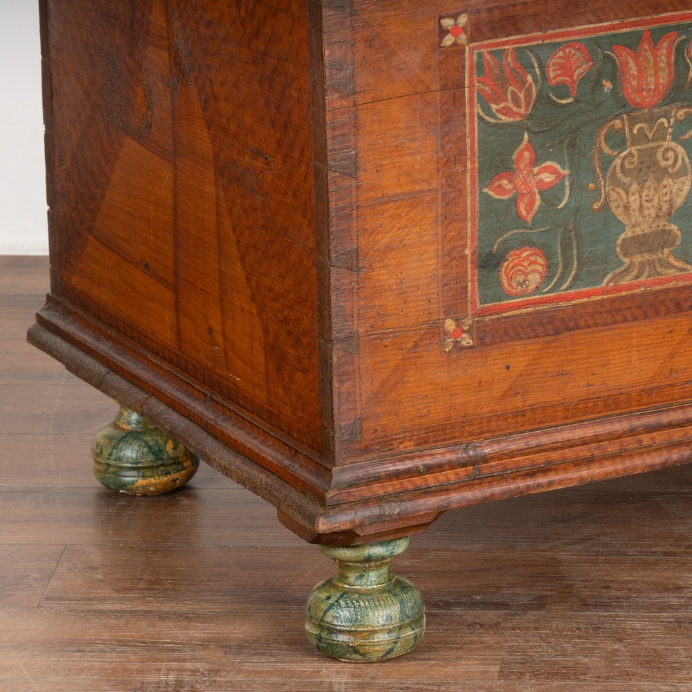 Original Painted Flat Top Trunk With Flowers, Austria dated 1804