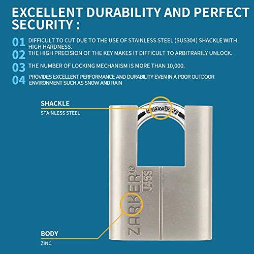 Keyed Padlock-Stainless Steel Shackle, 1-Pack, Rust-proof & strong durability