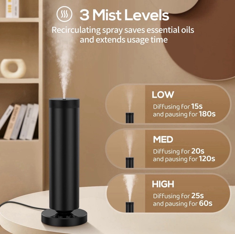 Dakomoda Waterless Diffuser with 90ML Essential Oils, Covers 1000 Sq Black