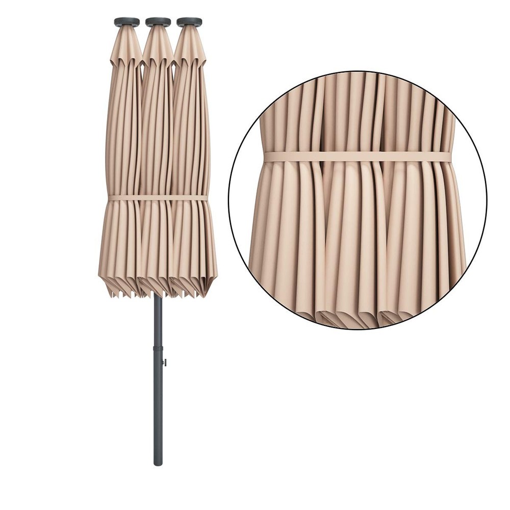 15 Ft Double Sided Patio Umbrella with Solar Lights, Extra Large Rectangle Ou...