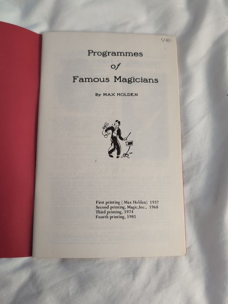 Programmes (Programs) Of Famous Magicians Booklet Magic Inc Pub 4th '81