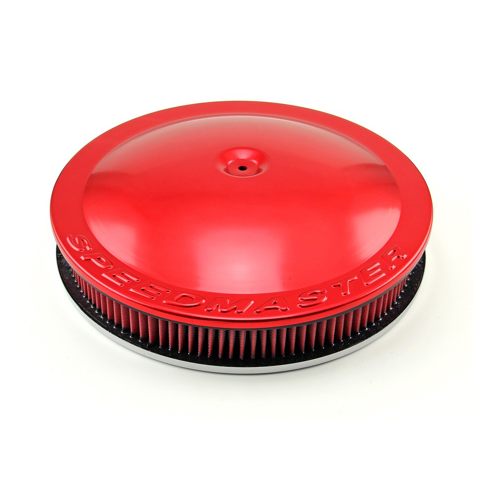 14" x 2" Washable Element Flat Base Aluminum Air Cleaner Red