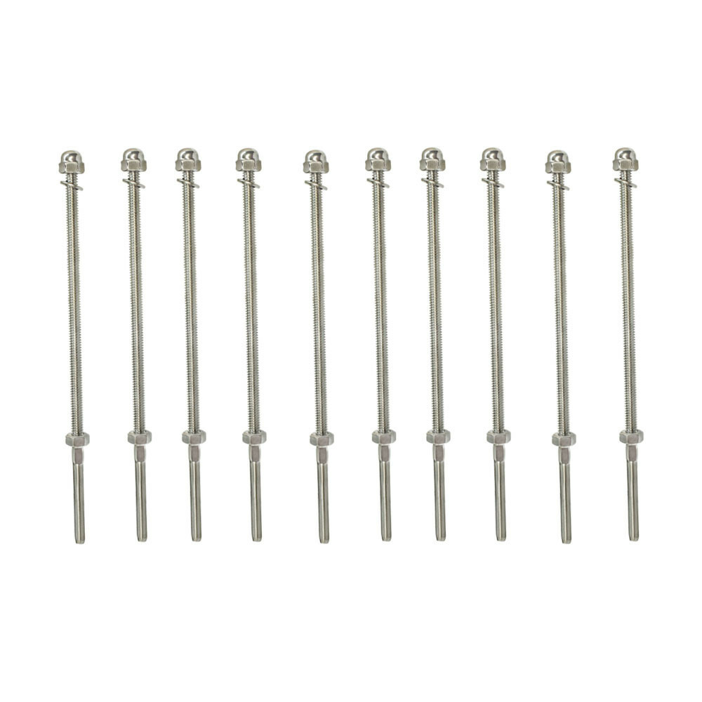 10PC 10'' 316 SS Hand Swage Long Thread End Fitting for 1/8'' Cable Railing Rail