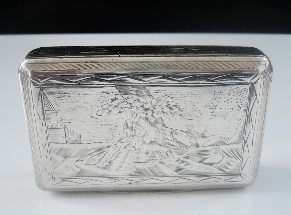 Antique Russian Silver Niello Snuff Box from 1834