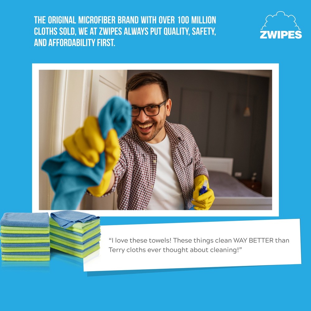 Zwipes Microfiber Cleaning Cloths, Multicolor, 24 Pack,Reusable