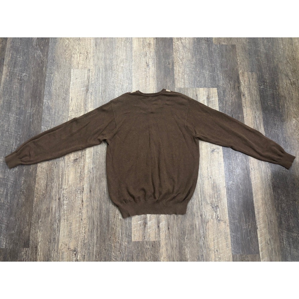 IZOD Mens Brown Argyle V-Neck Sweater 100% Cotton Pullover Size M