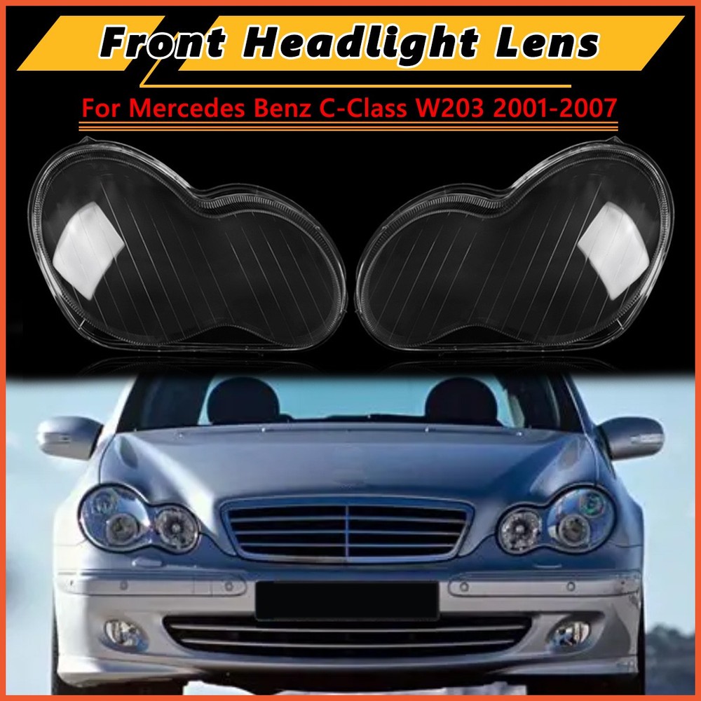 Pair Headlight Lens Replacement Cover For Mercedes Benz C-Class W203 2001-2007