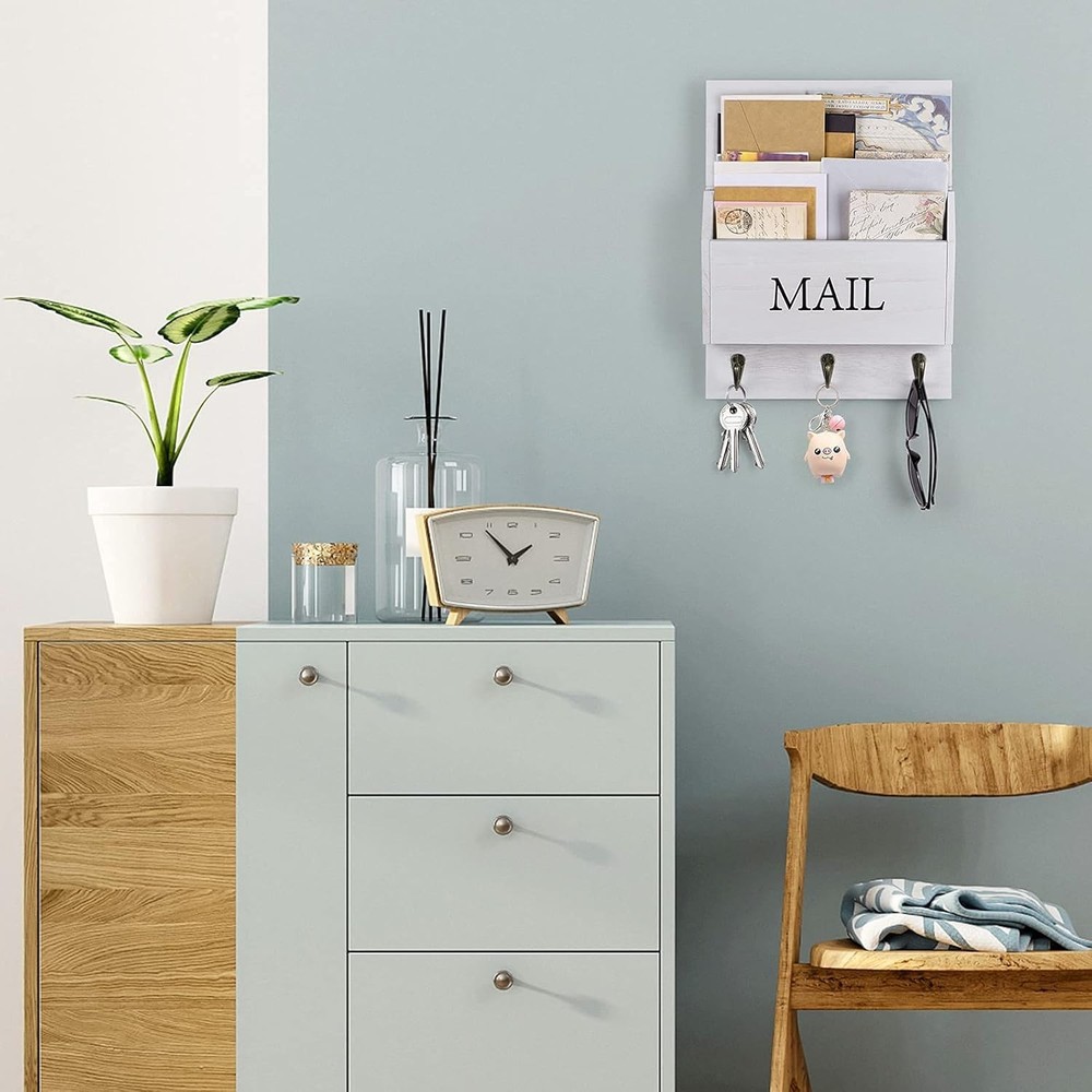 Mail Organizer with Key Holder for Wall Decorative Mail Sorter Wall Mounted, ...