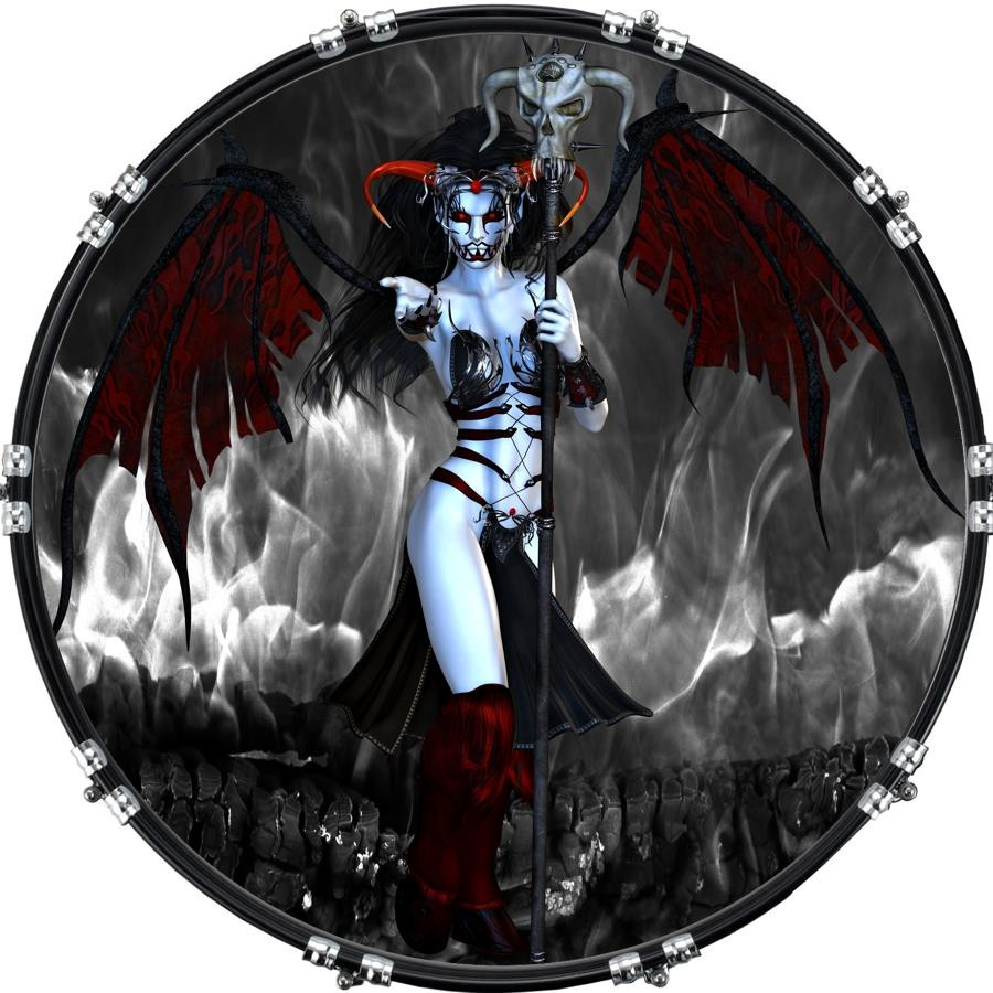 20" Custom Bass Kick Drum Front Head Graphical Demonesque 2
