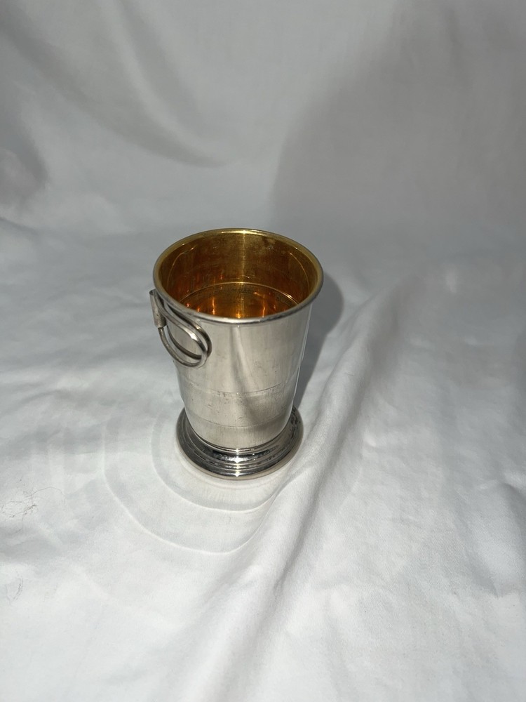 Antique VTG Silver Plated Collapsible Cup Gold Interior Handle