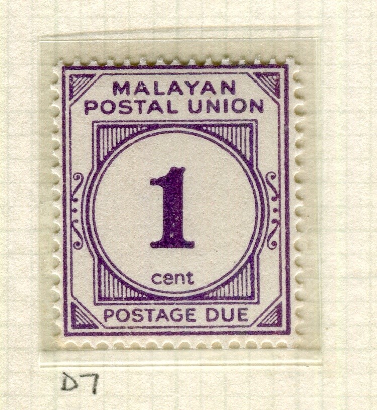 MALAYA; 1945 early Postal Union Postage Due MINT MNH Unmounted 1c. value
