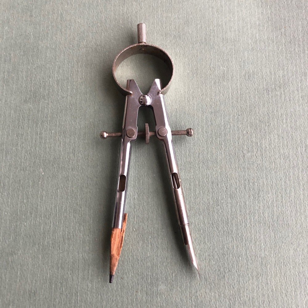 Vintage Drafting Compass w/ Interchangeable Ink Pen Nib & Point, Drafting Tool