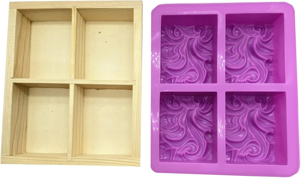 Flexible Rectangular Sea Wave Soap Silicone Mold Wood Box for Soap Making Suppli
