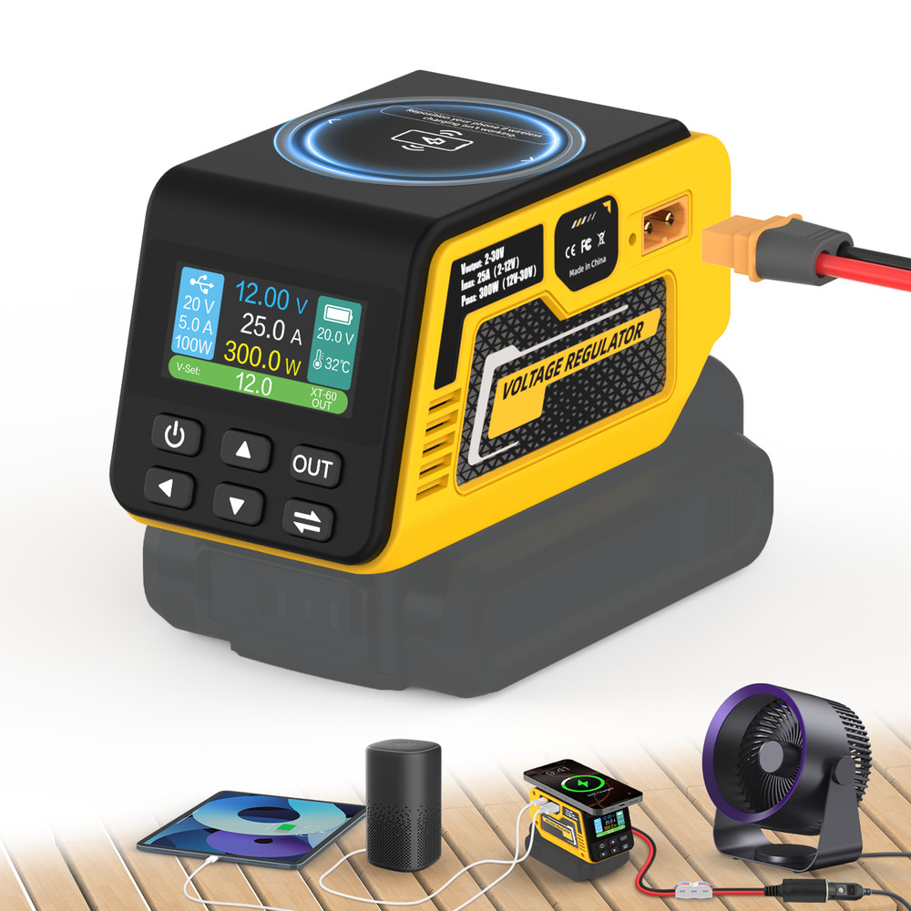 300W power Regulator Compatible with Dewalt 20V Battery - 2-30V DC Adjustable