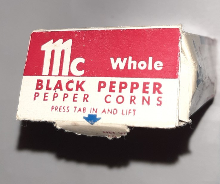 vintage McCormick black pepper corns paper box empty