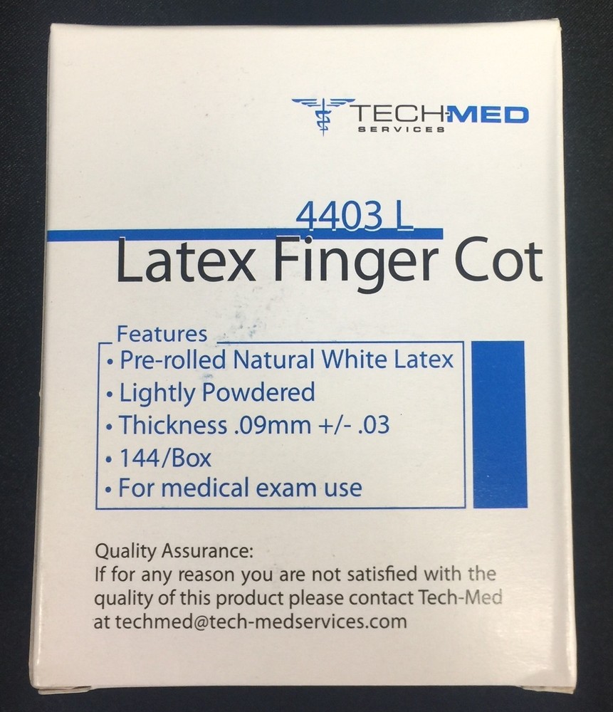 TECH-MED SERVICES LATEX FINGER COTS - LARGE 144/BX