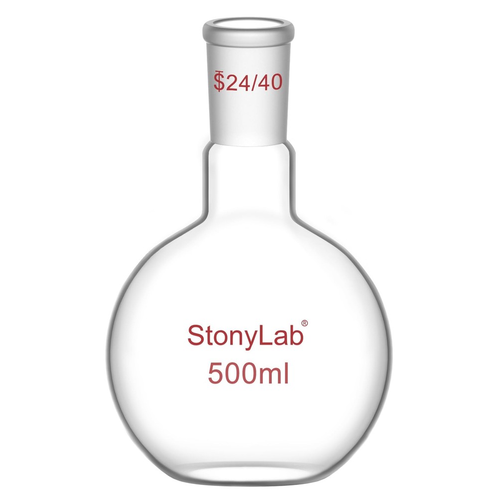 StonyLab Borosilicate Glass Heavy Wall Single Neck Flat Bottom 500 mL, 500mL