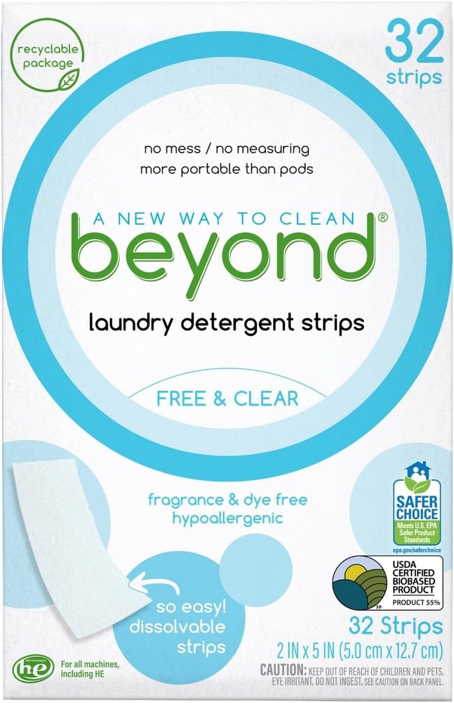 Beyond Laundry Deternt Strips [32 strips] - & Clear - Eco-friendly,