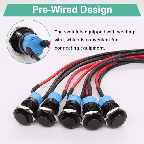 /5PCS 12mm Push Button Switch ON Off Mini Round Waterproof Black Shell Latching