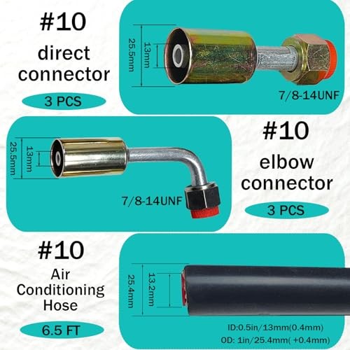 26Pcs AC Hose Kit, 6.5Ft Air Conditioning Hose and Fitting Kit - Includes