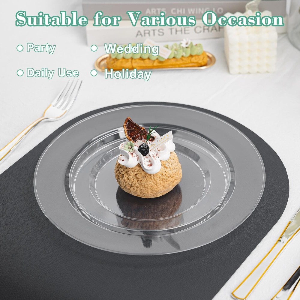 200PCS Clear Plastic Plates, Heavy Duty Plastic Plate Disposable, Include 100...