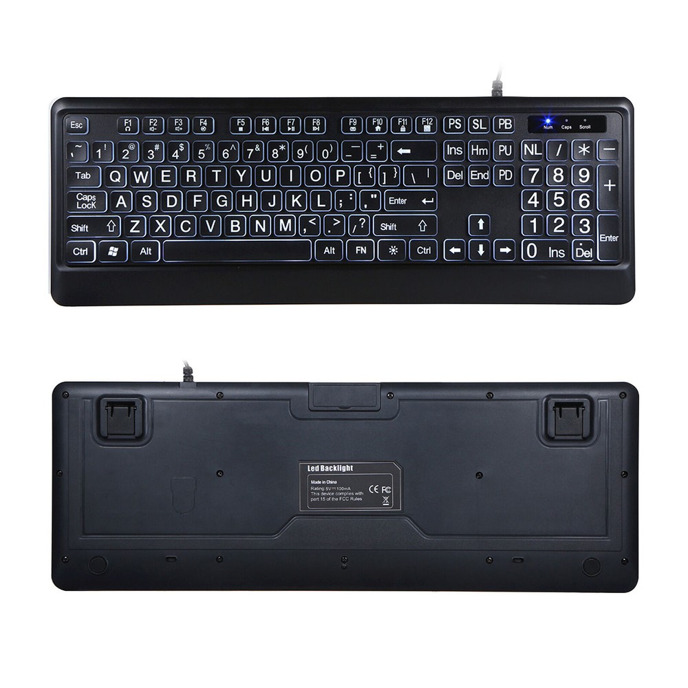USB Interface Large Print Backlit Wired Keyboard USB Wired Lighted Keyboard Q4N8