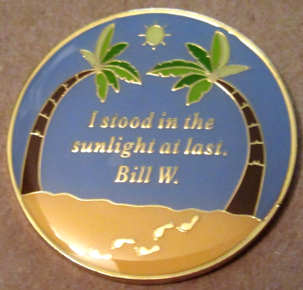 Beach - Blue yellow pink Alcoholics Anonymous 4 Year AA Medallion Coin Token