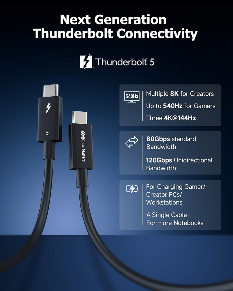 Cable Matters [Intel Certified 80Gbps Thunderbolt 5 Cable - 1m / 3.3ft, Supports