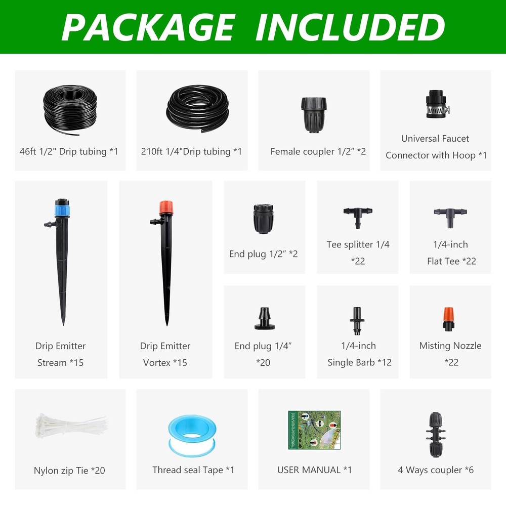 256FT Automatic Drip Irrigation System Kit,Automatic Garden Watering Misting ...